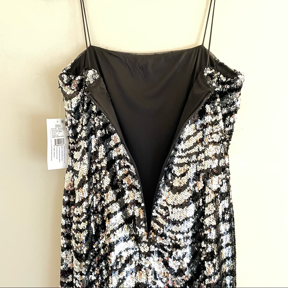 Aidan Mattox Zebra Sequin Dress Black Silver 6 NWT - Picture 12 of 16